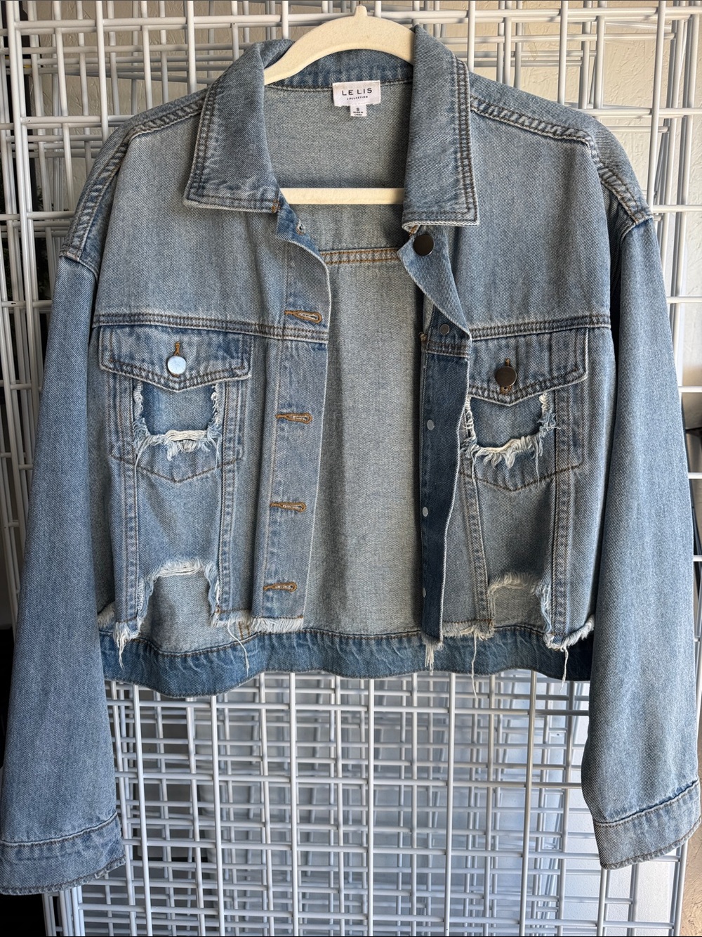 Le Lis Light Blue Distressed Denim Jacket